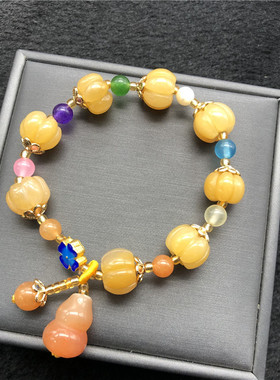 极速天然老黄玉南瓜珠单圈手v链 金丝玉手串 每条不同随机发货 微