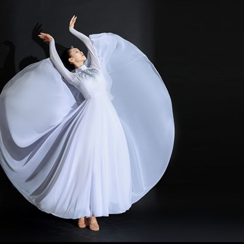 极速古典舞蹈演出女飘逸现代舞2025新款开场M舞合唱服白色720度艺