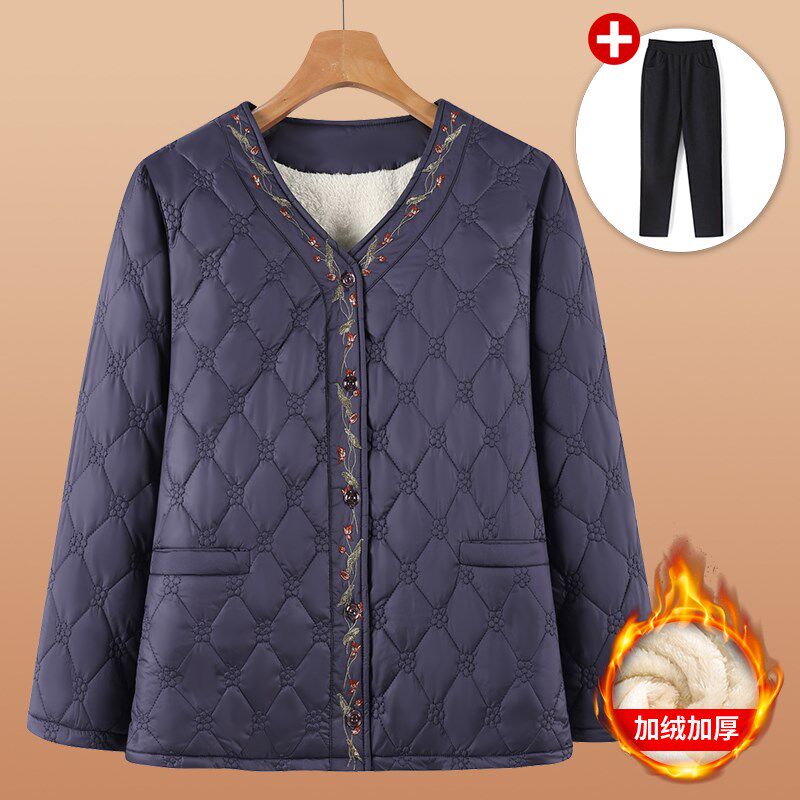 新品妈妈棉服中老年人新款t女冬装棉衣轻薄款老人奶奶装羊羔绒外