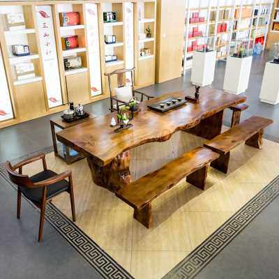 新品爆茶台板简j约乡村泡茶台整实木茶桌椅组合办公室边茶几自然