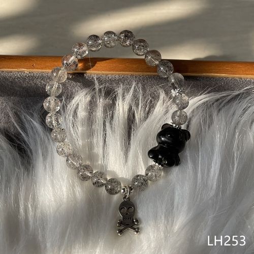 极速天然黑e云母银配件 银曜石暴力熊手链 LH253