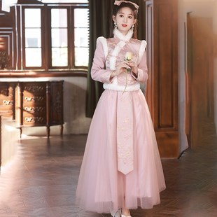 加厚保暖长袖 冬装 婚礼显瘦姐妹团中国风 20l25新款 极速伴娘服中式