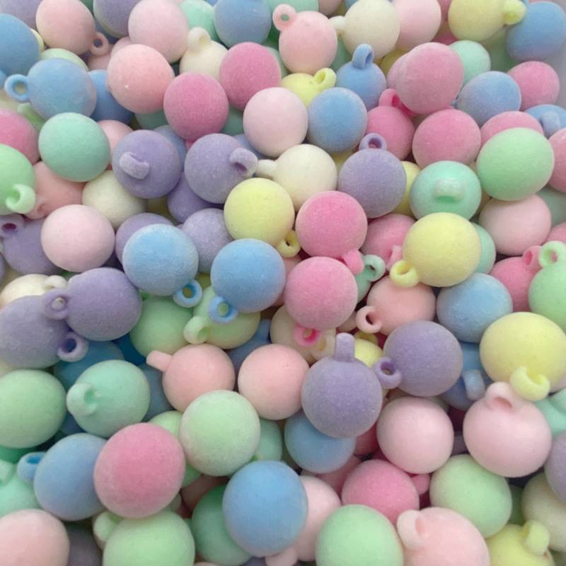 极速16mmf压克力彩色植绒吊孔珠diy手机挂绳头饰发圈汽车挂件串珠