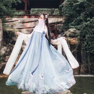 新品逍遥客汉服女改良元素飘逸z中国风古装锦鲤襦裙超仙气齐胸清