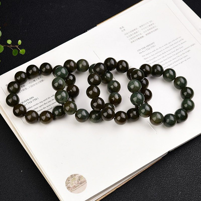 极速天然和田玉糖青花圆珠手串 约1E6mm 玉石手链饰品 T503