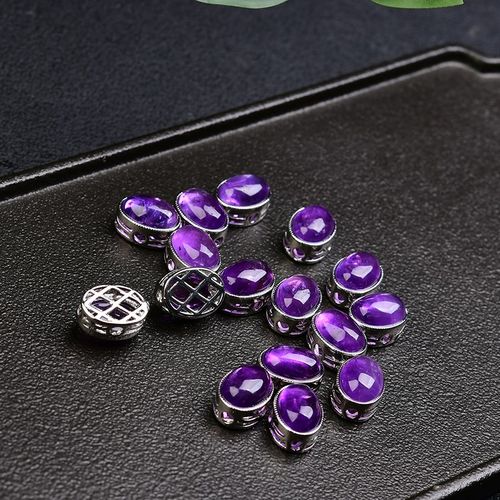 极速天然紫水晶盒子通孔o配件隔珠 白铜镀银镶嵌 项链手串DIY魔盒