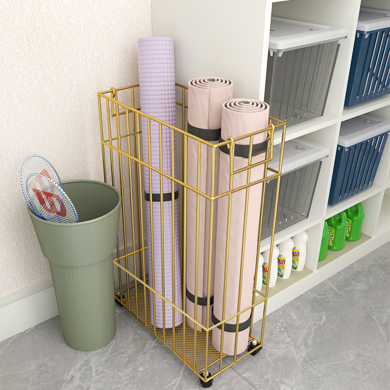 极速瑜伽垫收纳架洗衣篮铁艺健身运动器材带轮P家用衣服收纳架子