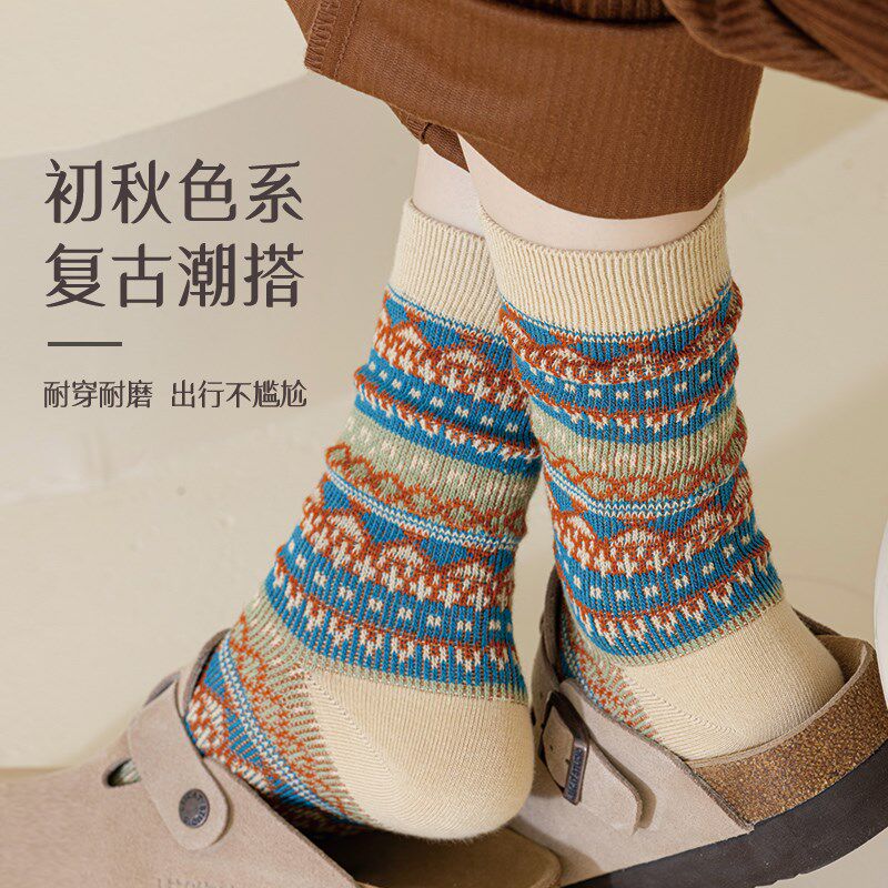 新品袜子女款中筒袜春秋款秋冬季潮袜非纯棉袜日系U民族风复古堆