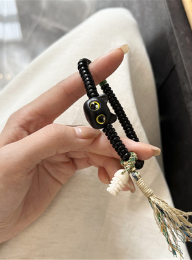 极速椰壳隔片搭h配黑檀猫头手串 3*7mm 根付鱼骨头 DM141