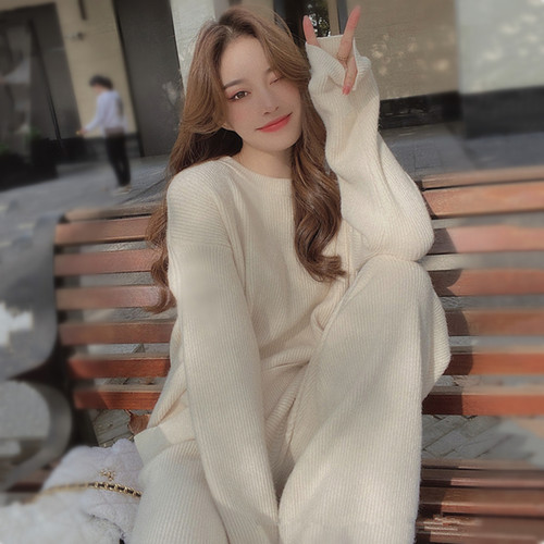 新品Two Piece Set Pullover SweaterE Tracksuit Women High Wai