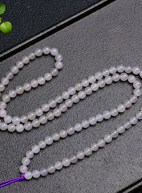极速天然烟紫和田玉6mm108z颗长链 DIY项链手链 T313