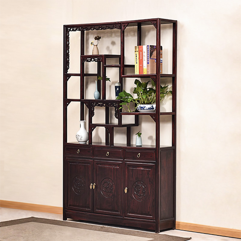 极速实木仿古博古架三门三v斗书架中式组合书柜茶叶架置物架隔断