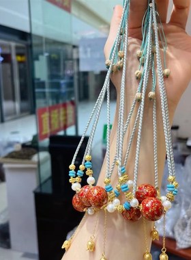 极速大漆珠锁骨链项链 女款  18mm 古法金Q蓝铃花吊坠TY485