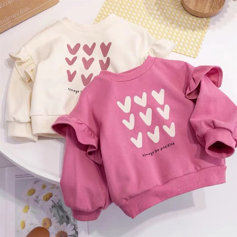 极速女童卫衣f2023春秋新款上衣可爱女宝宝休闲套头衫儿童爱心圆