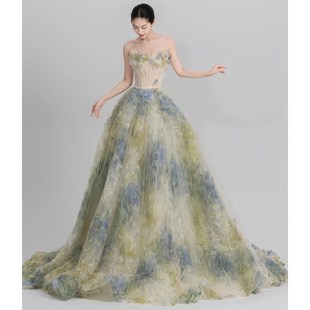 极速2025新款 花朵超仙宴会毕业生日公主裙新娘 主持人晚s礼服法式