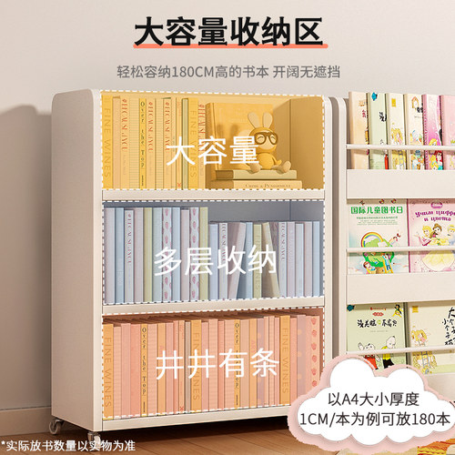 新品书架家用双面可移动多层置z物架落地绘本架书桌旁书柜子收纳