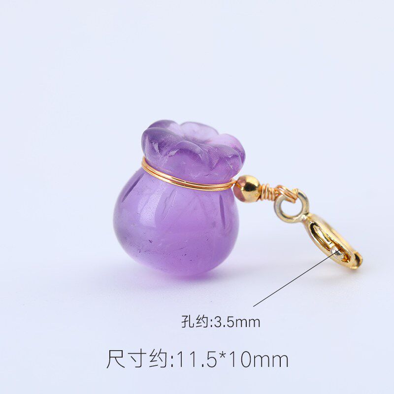 新品天然紫水晶钱袋吊坠小滴溜提溜手链项链diy串饰X手工编绳紫晶