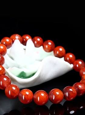 极速南红玛瑙手串四川凉山原石手链单圈火焰N纹柿子红 男女本命年