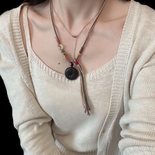 极速沉香a山鬼花钱平安扣吊坠毛衣链项链 DM171