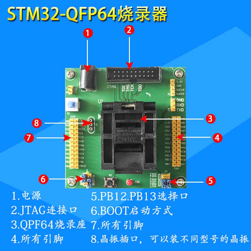 极速GD3b2 STM32 64脚芯片烧写下载器测试ISP串口编程座IC烧录座L
