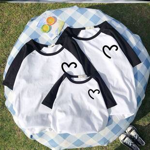 极速亲子装夏款一家三口4口短袖恤潮母女L父子亲子照服装出游棉打