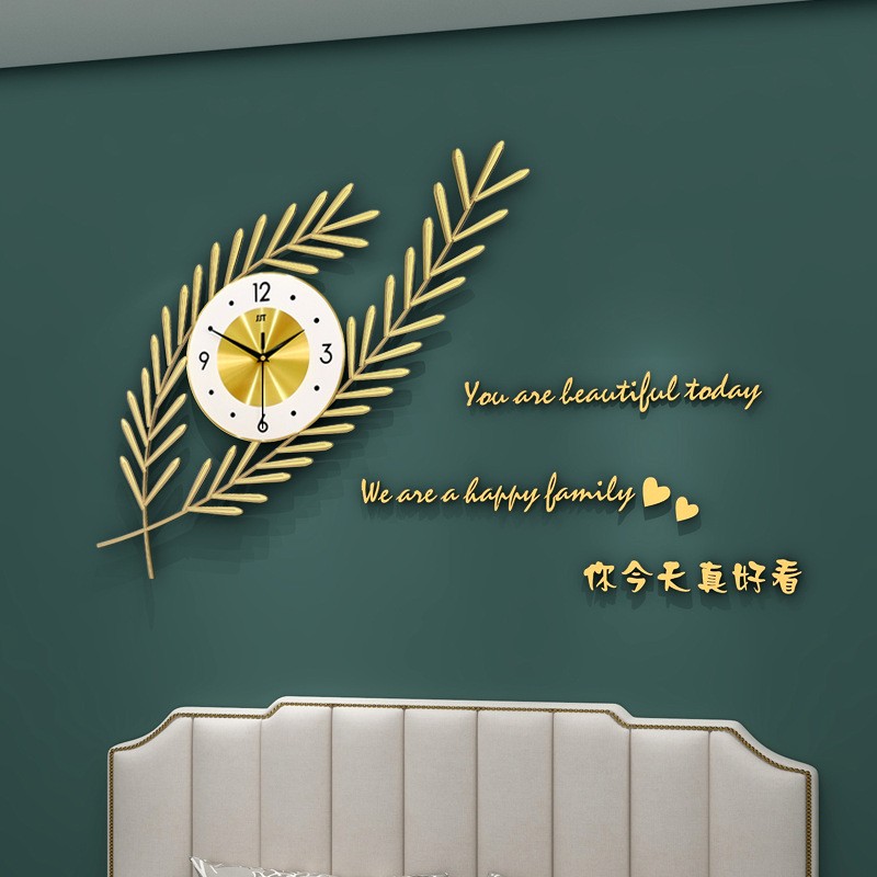 极速北欧创意铁艺麦穗钟表壁x饰玄关客厅卧室墙壁挂件室内墙上装