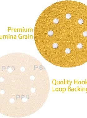 极速100Pcs Gold Sanding Disc 5 Inch SaInding Discs 8 Hole Ho