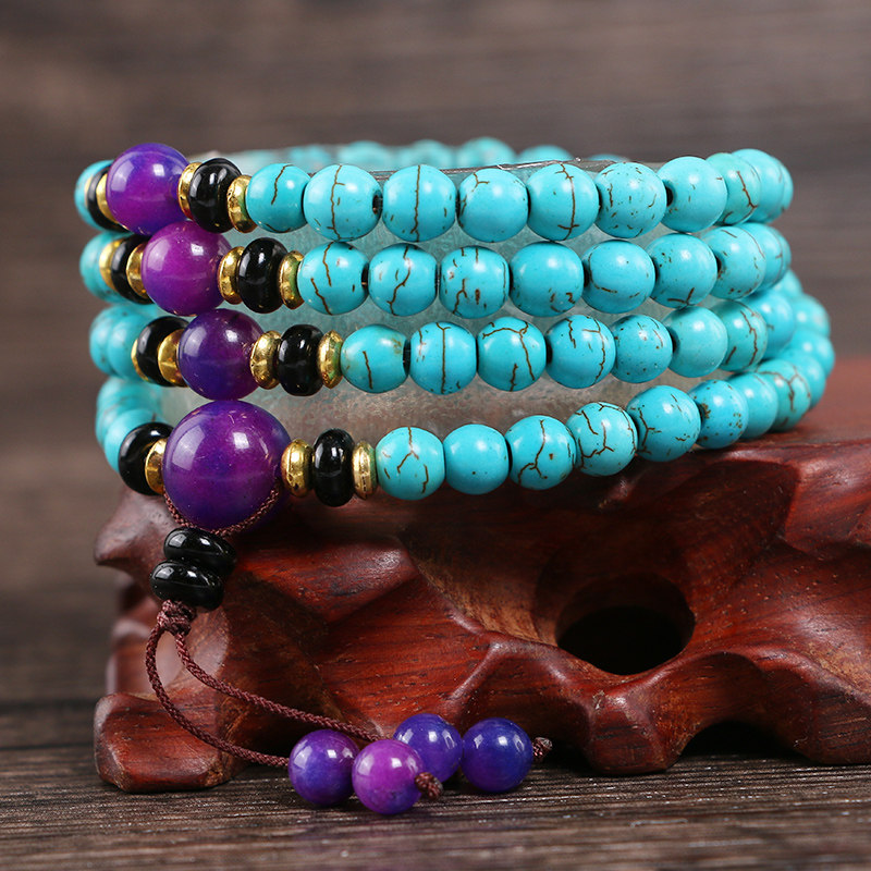 极速民族风绿松石k手链108颗佛珠手串毛衣链项链饰品男女节日生日