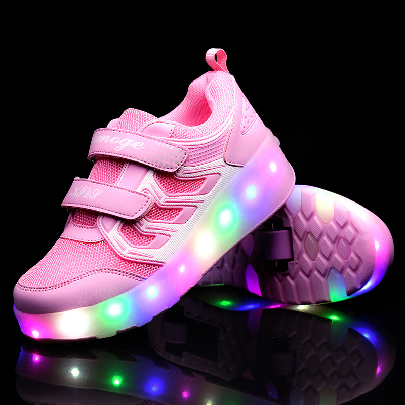 极速女童溜冰鞋夏季2023新款儿童轮F滑鞋G闪灯网面透气暴走鞋中大