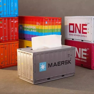 饰摆件 创意抽纸盒复古铁艺货柜造型纸抽盒装 潮玩集装 箱纸巾盒美式