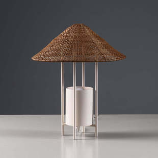 融蜡灯竹编台灯 复古竹席麻绳装饰台灯卧室床头点缀书房创意灯