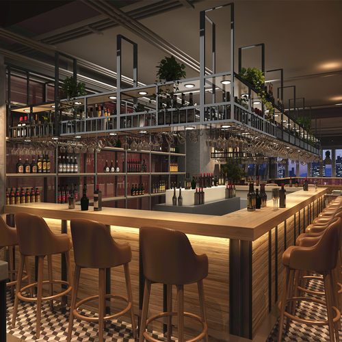 吧台吊架工业风酒柜酒吧餐厅倒挂高脚杯架置物架吊柜悬挂酒架定制