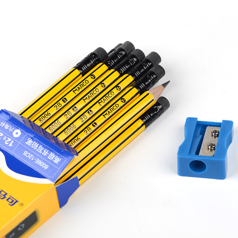 马可8006E铅笔黄黑木杆HB 2B六角带橡皮头安全正姿学生考试包邮