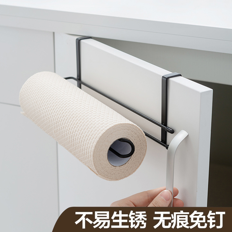 厨房纸巾架整体橱柜下挂卷筒卫生纸架免打孔置物架懒人抹布保鲜膜