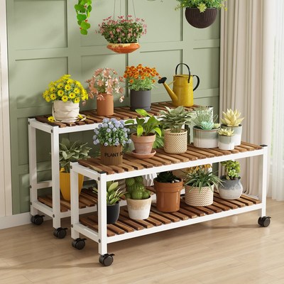 阳台花架2025新款可移动带轮花架子客厅落地式铁艺U双层实木花盆