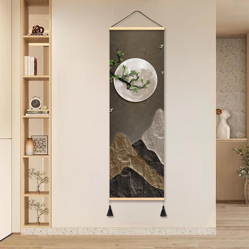 现代简约绿意时光装饰画轻奢走廊挂画布艺免打孔壁画.挂布背景布图片