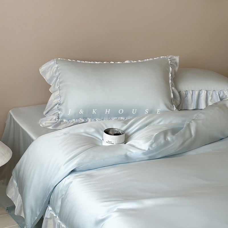 Girlish法式少女纯色天丝四件套春夏J季简约凉感浪漫被套床上用