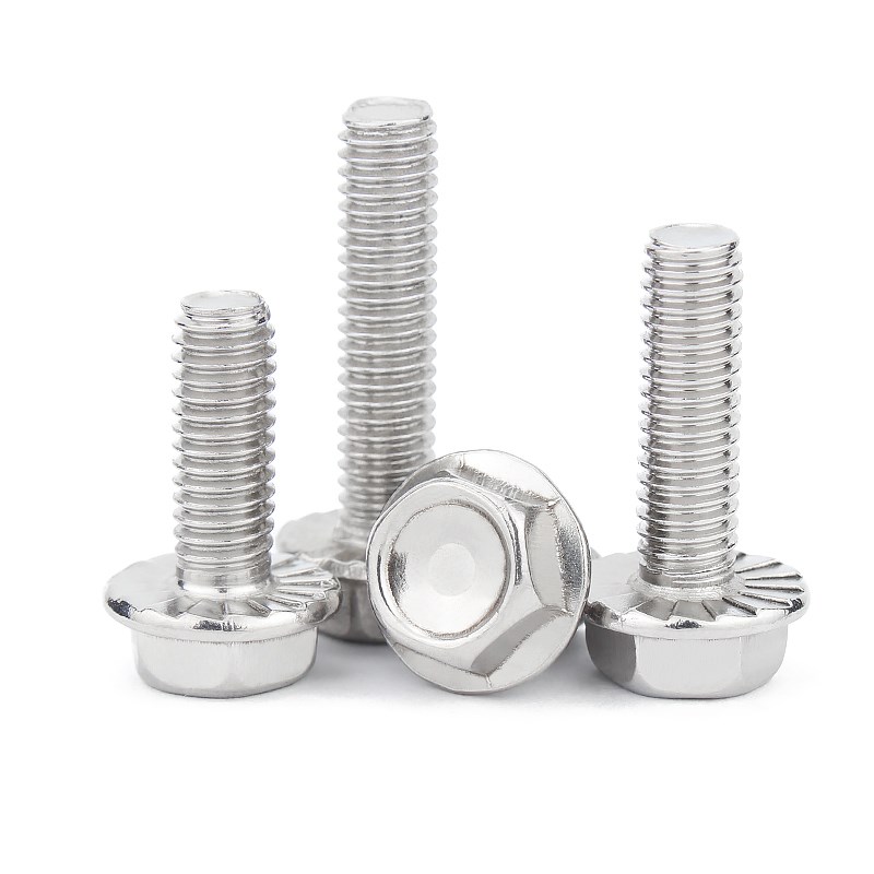 304不锈钢凹脑外六角法兰面螺栓带花齿纹防滑螺丝M6M8M10M1Z2-M16