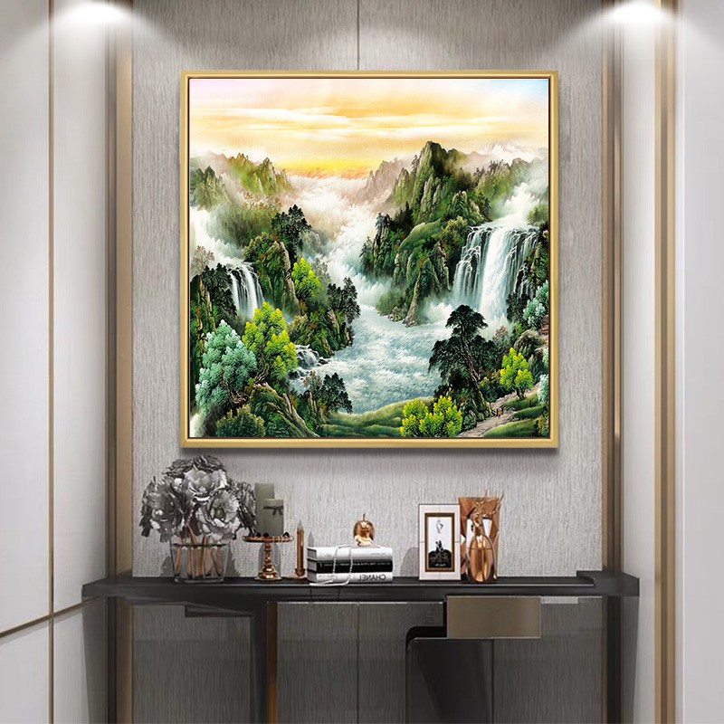 迎客松挂画玄关装饰画办公室山水画招G财靠山风景画中式背景墙壁