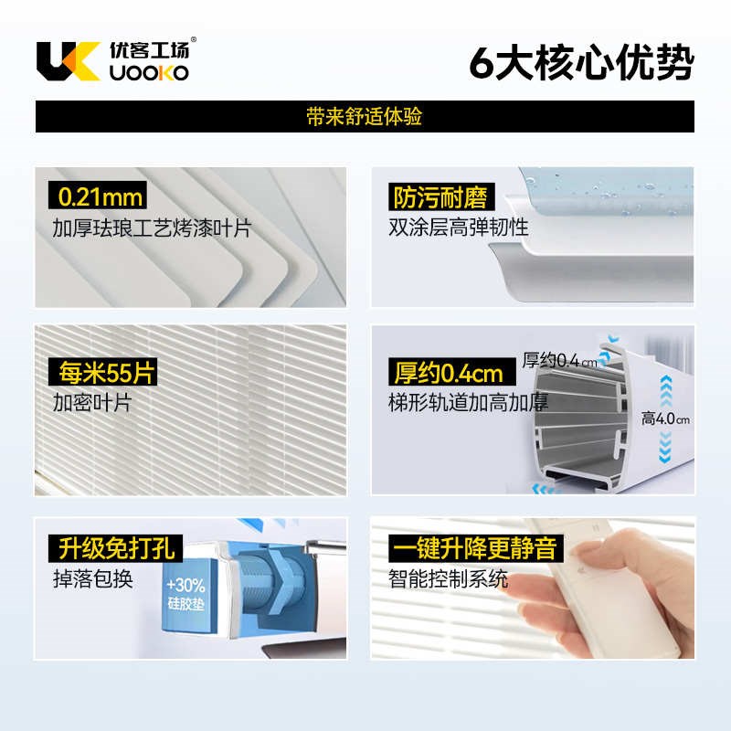 优客工场电动窗帘轨道隐孔铝百叶智能全自M动免打孔电机升降卷帘