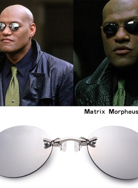 新款夹鼻太阳镜黑客帝国墨菲斯夹片墨镜金属小圆框迷你男女眼镜