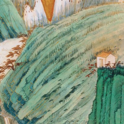 张大千 巫峡清秋图名人字画青绿山水画重彩泼墨画临摹学习装饰画