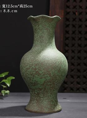 复古绿色中式陶瓷花瓶做客厅仿古陶罐花瓶旧玄关插花干花花器摆件