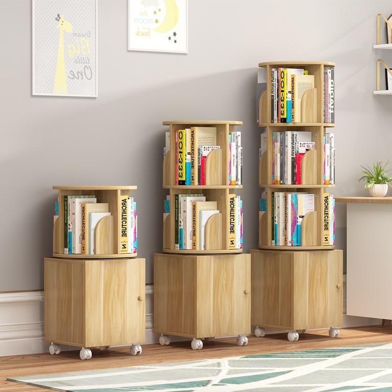 旋转书架置物架移动儿童书柜圆形落地柜带轮学生收纳架迷你书架小
