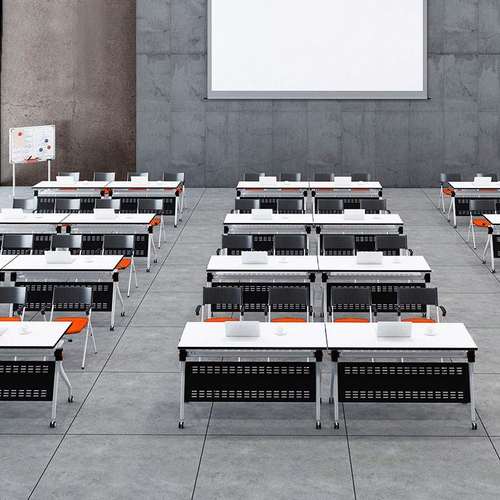 多功能培训桌椅组合学生可折叠移动会议桌长条桌翻版桌双人带轮子