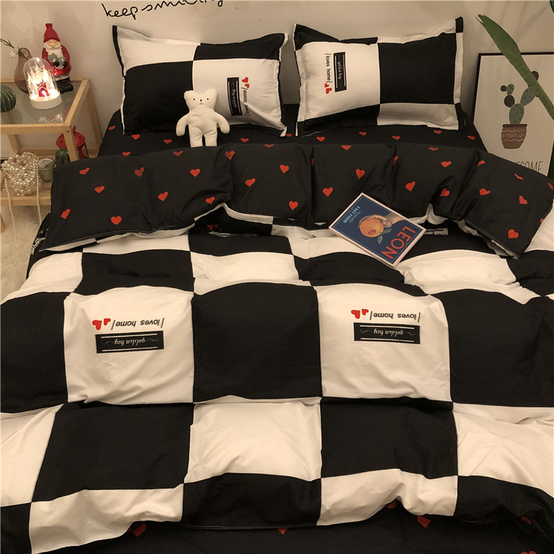 黑白床上四件套床单被套水洗棉春秋被罩单人宿舍用品男被单三件套