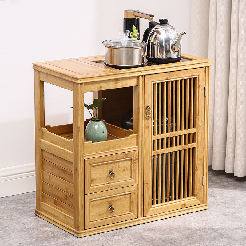中式泡茶台移动茶柜办公边几小型原木置物架客厅烧水壶一体茶水柜