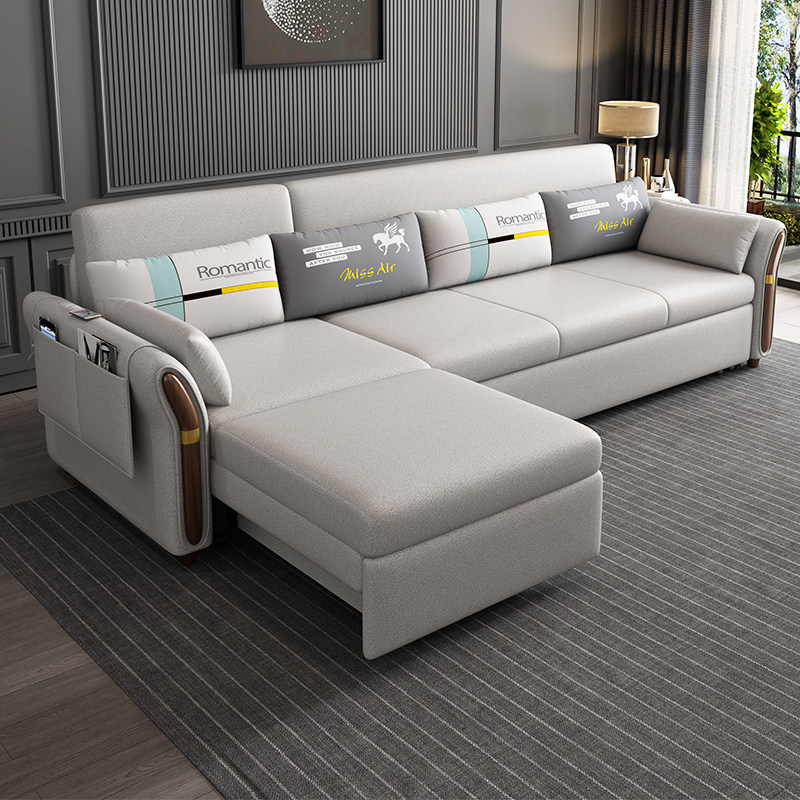 沙发床客厅多功能两用折叠沙发抽拉式多功能床实木阳台储物带贵妃