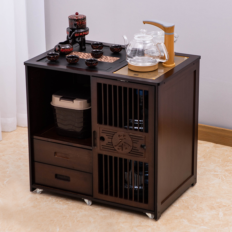 新中式移动茶柜家用客厅泡茶几茶车烧水壶一体套餐实木小茶台茶桌
