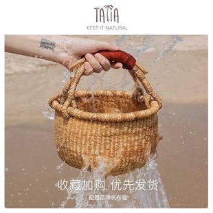 Tayia 圆篮 手提包草编包篮子草筐野餐 优质版 非洲手工编织